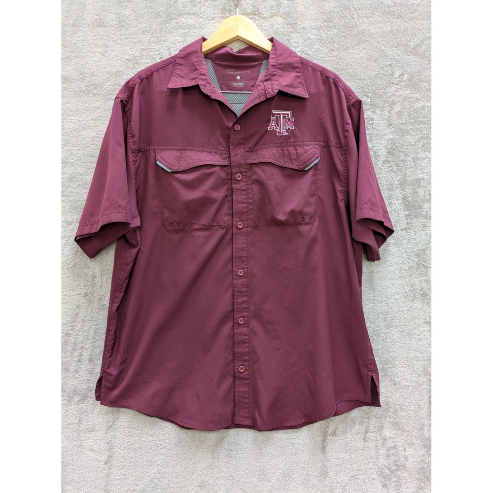 Texas AM Aggies Fishing Shirt Mens Large Maroon Vented Button Up Gorpcore‎